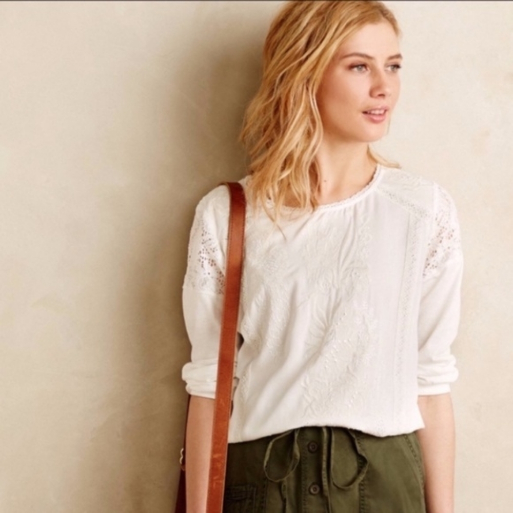 Anthro TINY Fleur Blanche Lace Embroidered Top